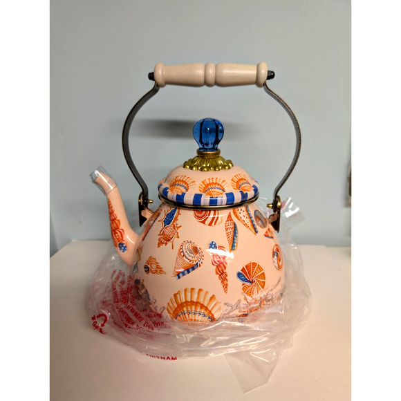 MacKenzie-Childs Coastal Shells 2 Quart Tea Kettle Collectible Limited Edition - Picture 5 of 6